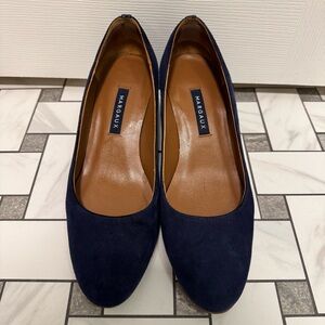 Margaux Navy Suede Block Heel Pumps Size 7.5 (EU 37.5)